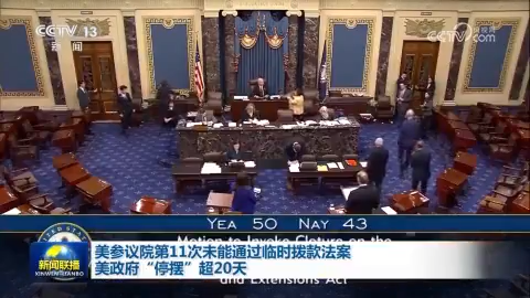 美參議院第11次未能通過臨時撥款法案 美政府“停擺”超20天